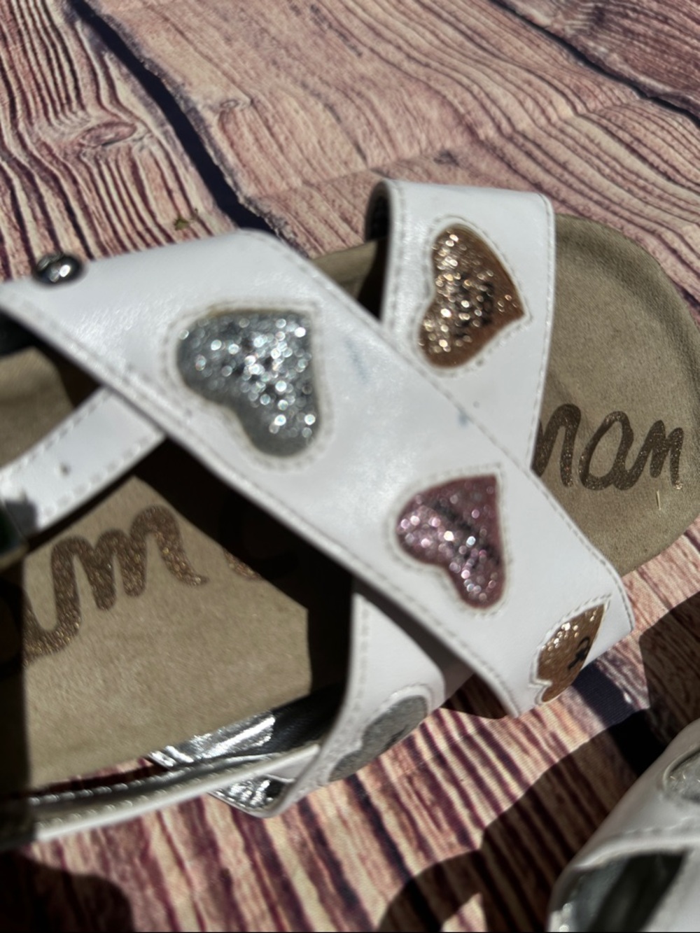 glam White Kids Sandals with Glitter Heart Accents - Picture 9 of 9
